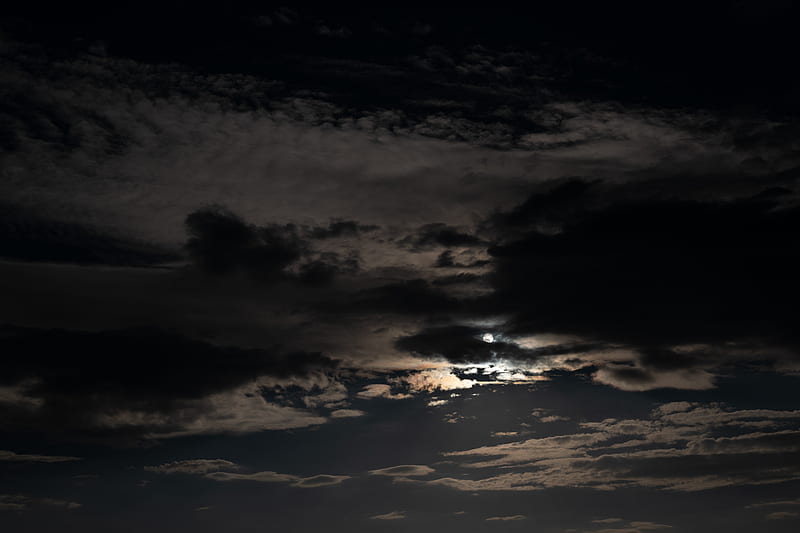 sky, clouds, night, moon, dark, night sky, HD wallpaper
