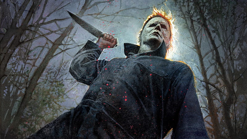 halloween 2018, tree, man, knife, halloween, horror, HD wallpaper