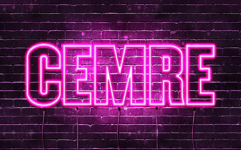 Cemre with names, female names, Cemre name, purple neon lights, Happy Birtay Cemre, popular turkish female names, with Cemre name, HD wallpaper