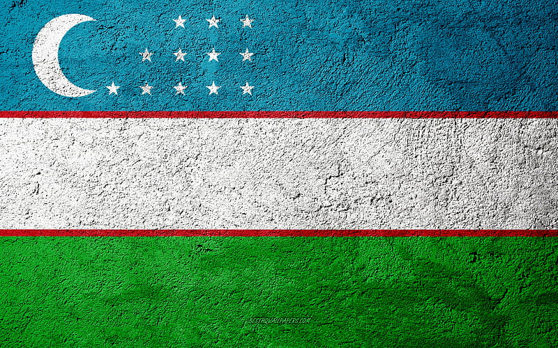 Flag of Uzbekistan, concrete texture, stone background, Uzbekistan flag, Asia, Uzbekistan, flags on stone, HD wallpaper