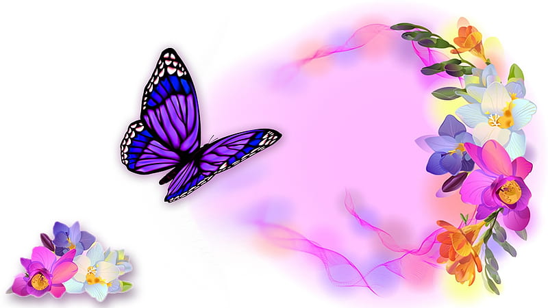Spring Summer Colors, butterfly, flowers, blossoms, garden, pastels, blooms, Firefox Persona theme, watercolor, HD wallpaper