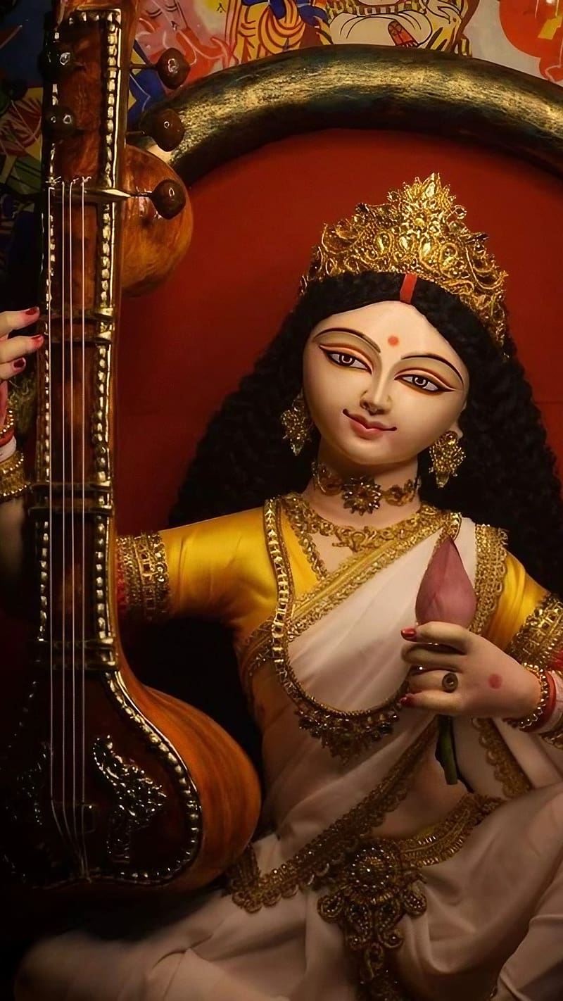 Saraswati Mata Ke, Goddess Of Wisdom, goddess, HD phone wallpaper