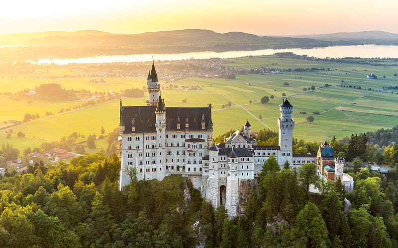 Neuschwanstein Castle, romantic castle, landmark, autumn, ancient castles, Bavaria, Germany, HD wallpaper