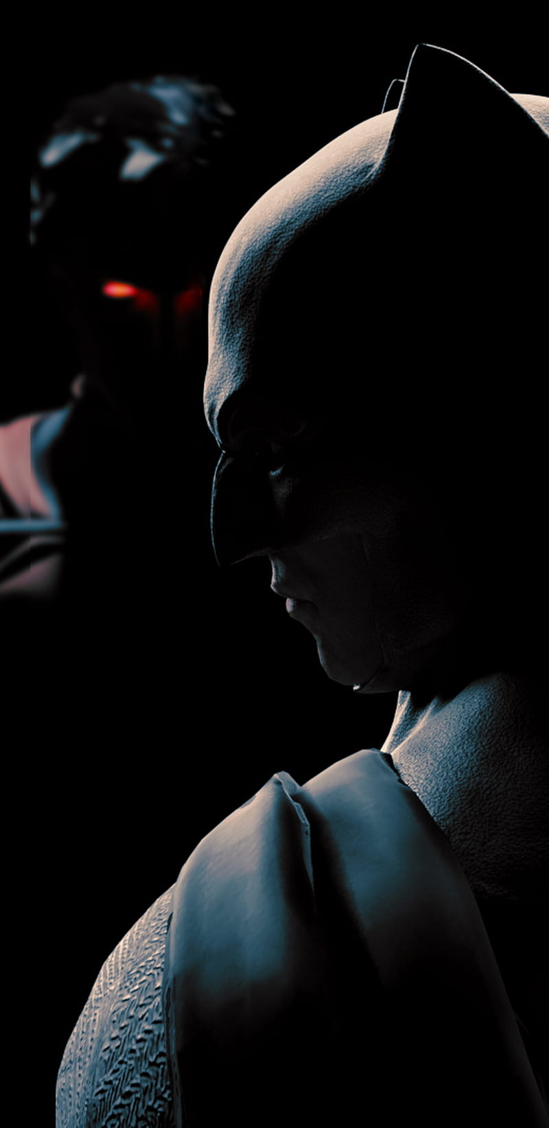 Batman vs Superman, black, blue, dc, eyes, heros, man of steel, red, HD phone wallpaper