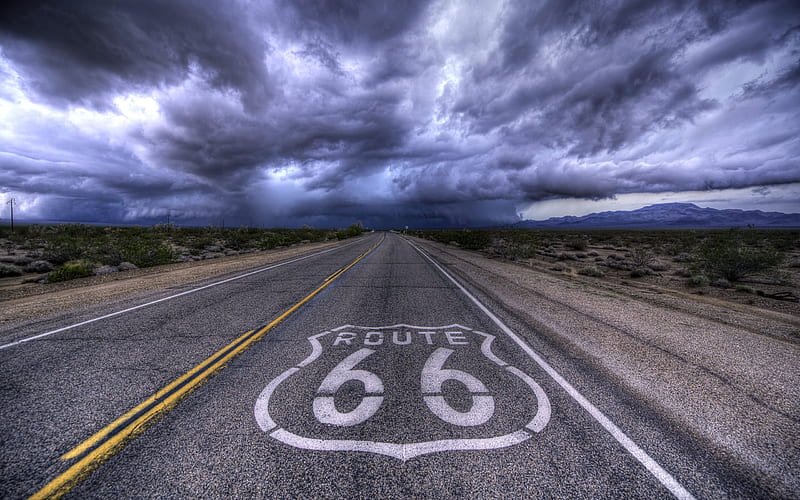 Route 66, clouds, Kansas, highway, R, America, USA, HD wallpaper