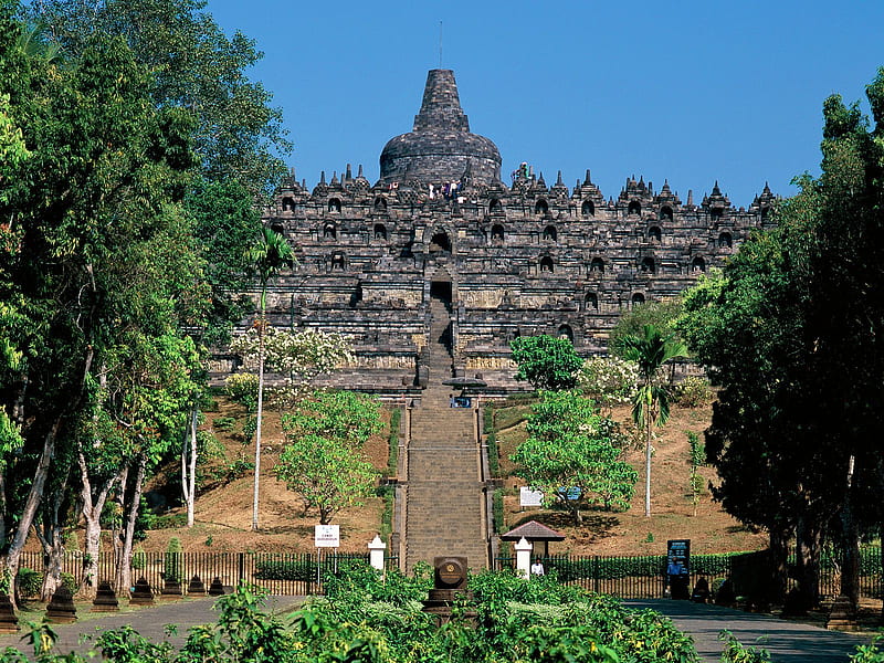 Borobudur Java Indonesia, borobudur, indonesia, java, nature, trees, HD wallpaper