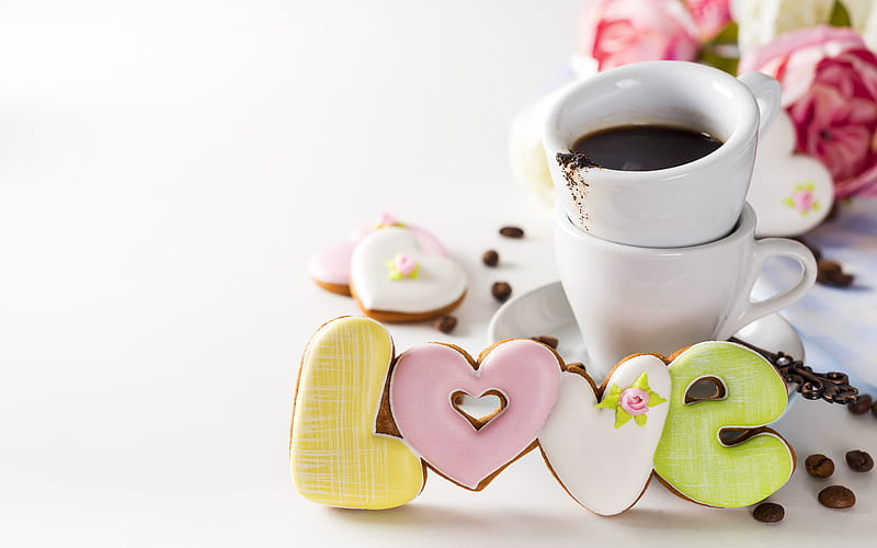 I love coffee, gingerbread, baking, cup of coffee, good morning, coffee time, morning coffee, HD wallpaper
