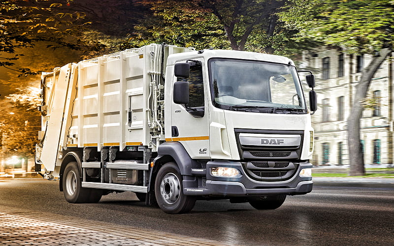 DAF LF, 2019, cargo truck, new garbage truck, new white LF, city services, special trucks, DAF, HD wallpaper