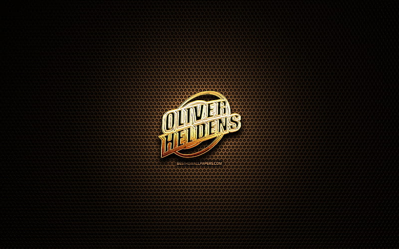 Oliver Heldens glitter logo, music stars, superstars, creative, metal grid background, Oliver Heldens logo, brands, Oliver Heldens, HD wallpaper