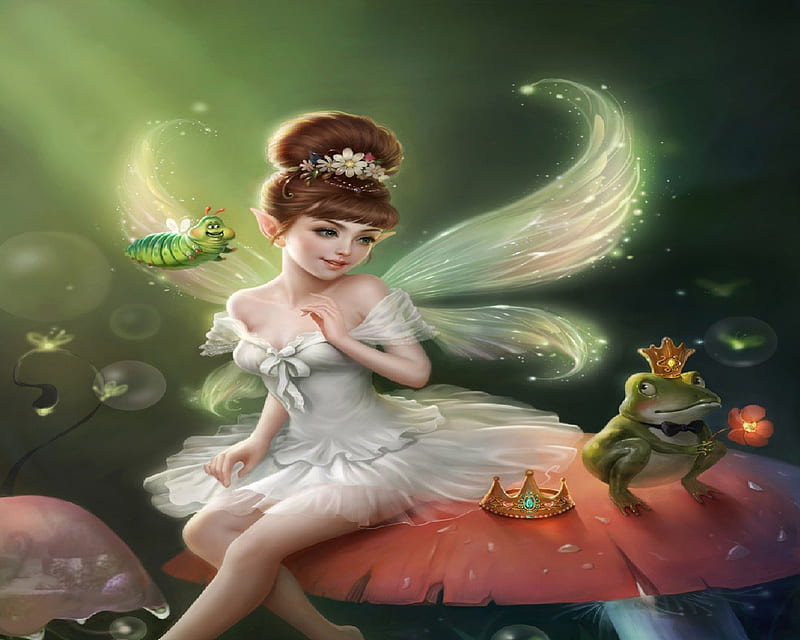 Fairy And Frog Prince, Fairy, Frog, Crowns, Fantasy, HD wallpaper