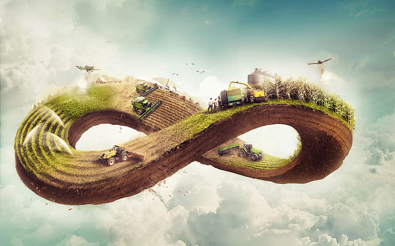 agriculture, infinity sign, plantation cycle, 3d art, farming, HD wallpaper
