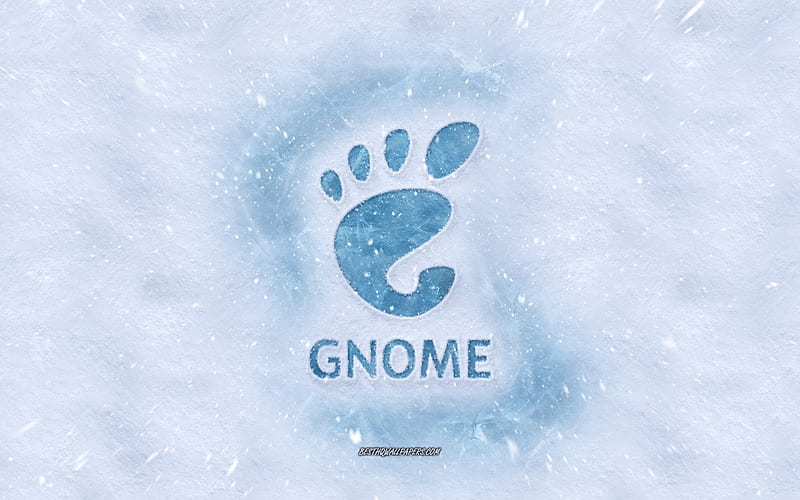 GNOME logo, winter concepts, snow texture, snow background, GNOME emblem, winter art, GNOME, UNIX, HD wallpaper