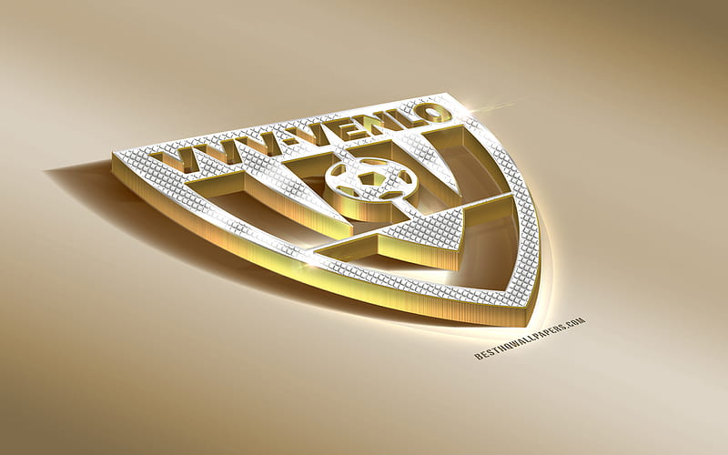 VVV-Venlo, Dutch football club, golden silver logo, Venlo, Netherlands, Eredivisie, 3d golden emblem, creative 3d art, football, HD wallpaper