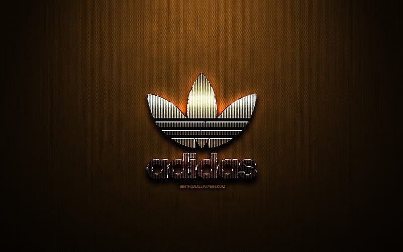 Adidas glitter logo, sports brands, creative, bronze metal background, Adidas logo, brands, Adidas, HD wallpaper