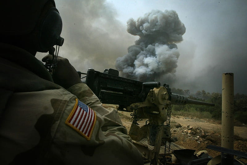 On Patrol, guerra, soldier, explosion, iraq, battle, gun, america, weapon, machine gun, HD wallpaper