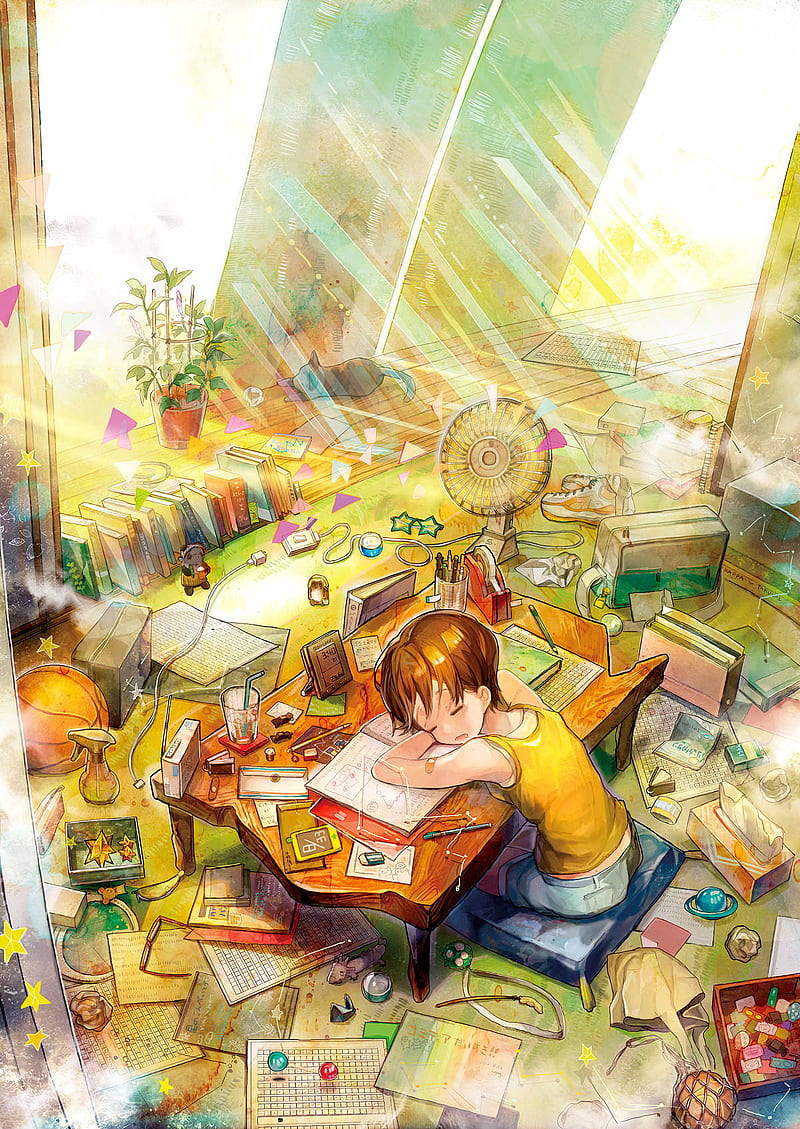 Anime Art Girl Study Room, Anime Girl Studying, HD phone wallpaper