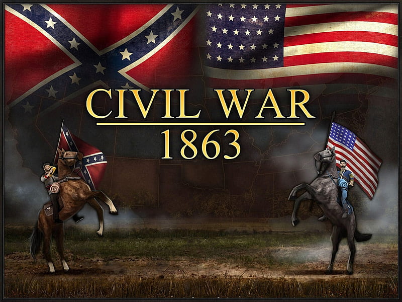 Civil War 1863, north, guerra, America, soldiers, south, horses, politics, flags, heritage, history, HD wallpaper