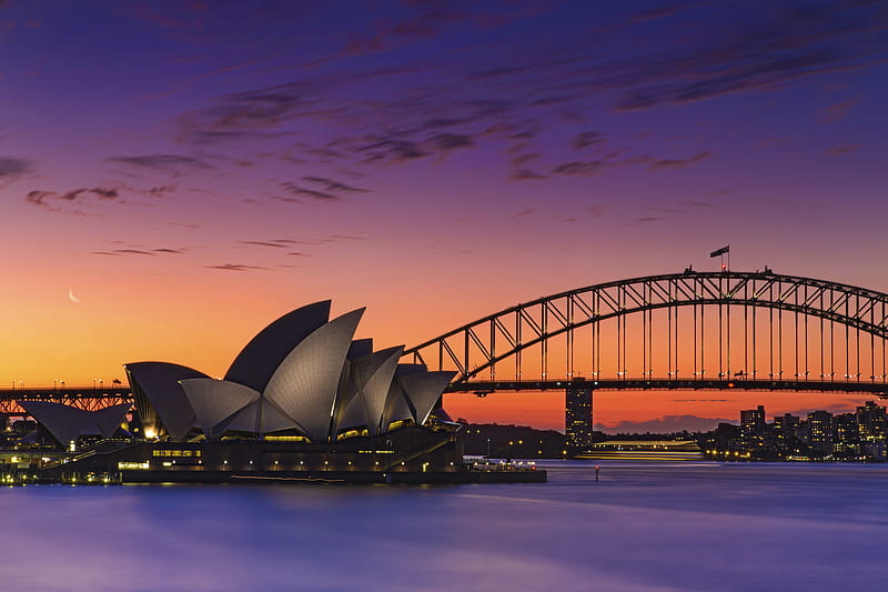 Sunset Sydney, bridge, orchestra, HD wallpaper