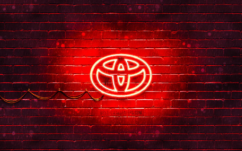 Toyota red logo red brickwall, Toyota logo, cars brands, Toyota neon logo, Toyota, HD wallpaper