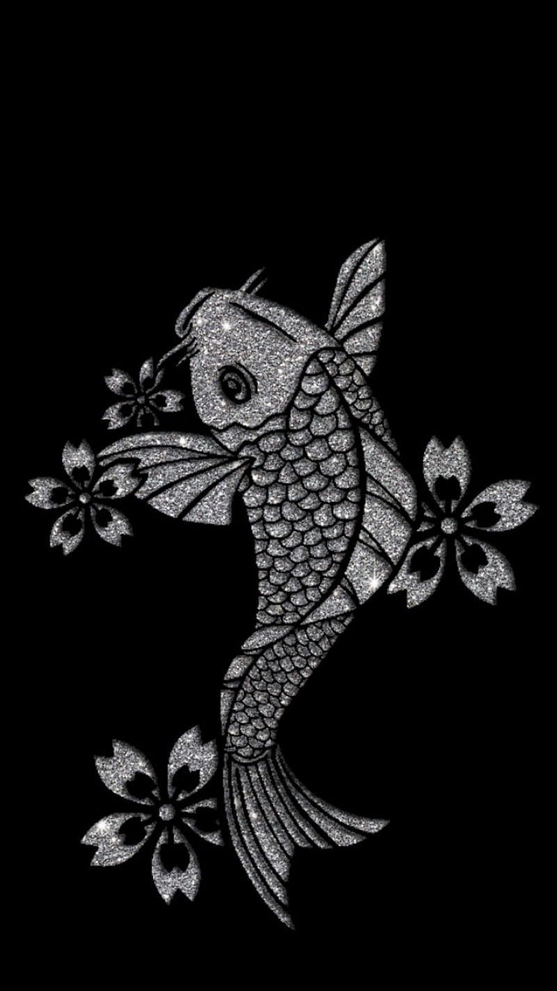 Silver Fish, argent, black, black , flower, fond d ecran noir, noir, poisson, poisson argent, silver flower, HD phone wallpaper