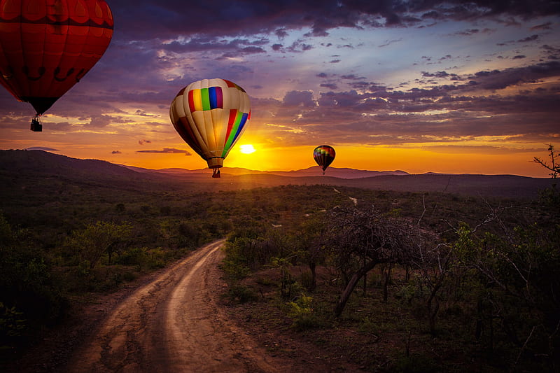 Balloon Safari, Sky, Hot Air Balloons, Africa, Landscapes, Travel, Sunrise, Deserts, Nature, HD wallpaper