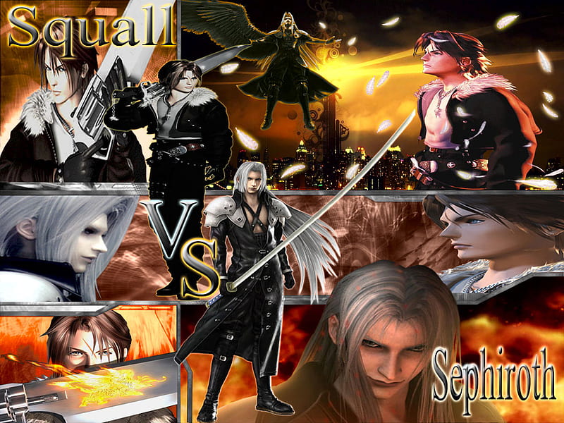 Sephiroth vs Squall, ffvii, ffviii, fighting, squall, video game, final fantasy, sephiroth, HD wallpaper