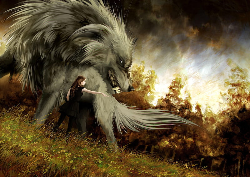 Fantasy Animals, Wolf, Girl, HD wallpaper