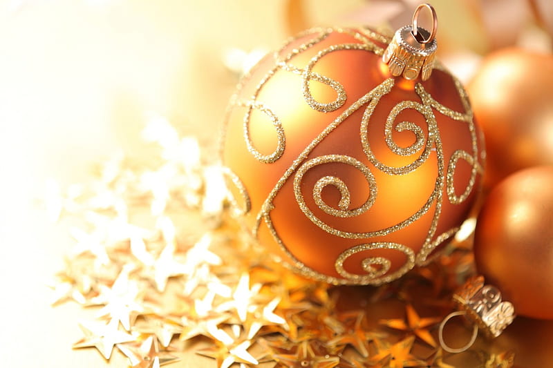 ๑๑ Gold Is For Christmas ๑๑, stars, golden, yellow, bonito, globes, christmas time, HD wallpaper