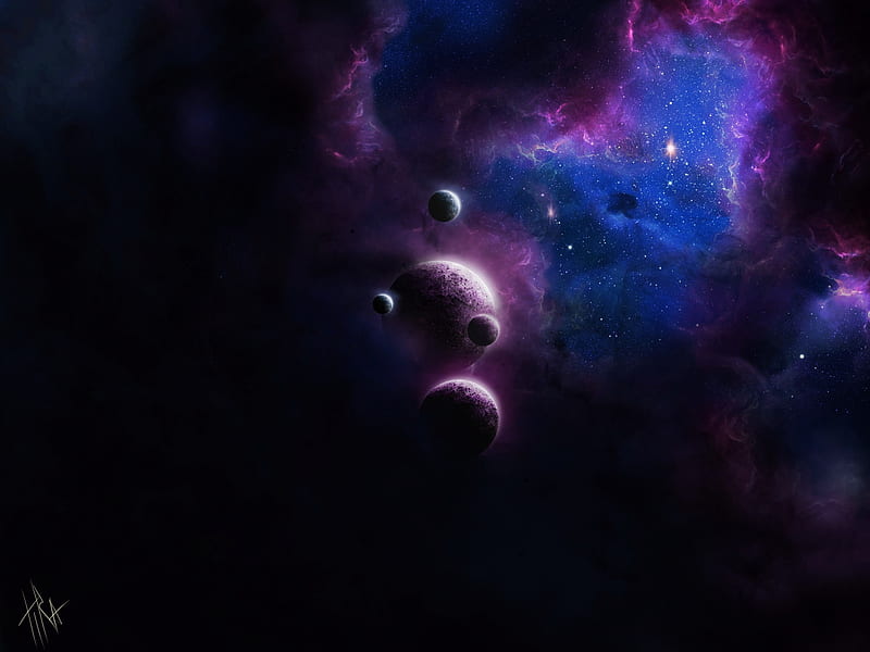 Planets, fantasy, purple, planet, space, cosmos, luminso, sky, blue, HD wallpaper
