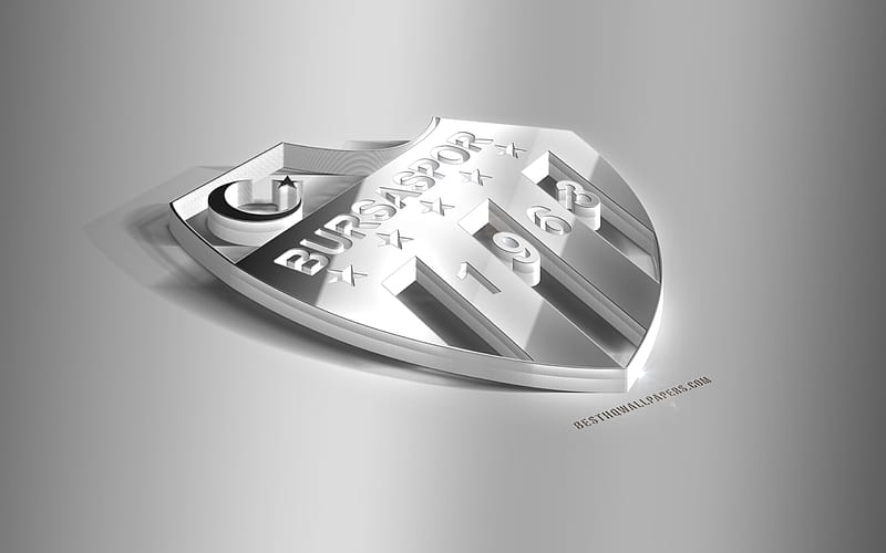 Bursaspor, 3D steel logo, Turkish football club, 3D emblem, Bursa, Turkey, Bursaspor metal emblem, Super Lig, football, creative 3d art, HD wallpaper