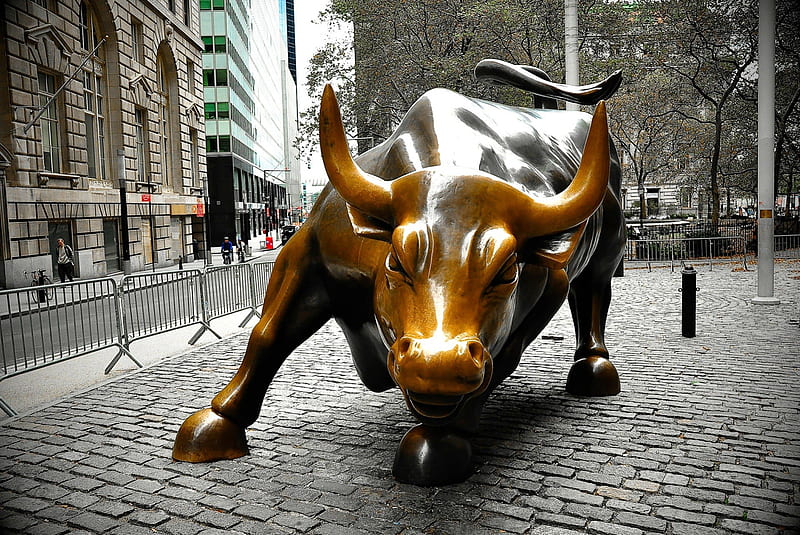 The Wall Street, NY, bulls, usa, buildings, NYSE, bears, HD wallpaper