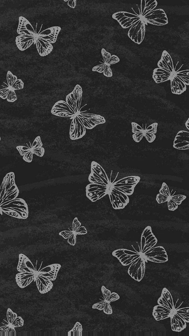 Butterflies, black, cute, pattern, HD phone wallpaper