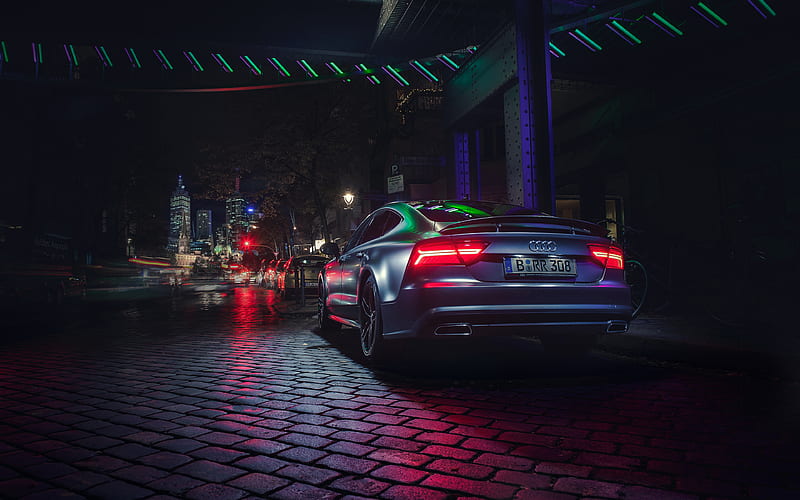Audi A7 Sportback, tuning, night, street, tunned A7, german cars, Audi, HD wallpaper