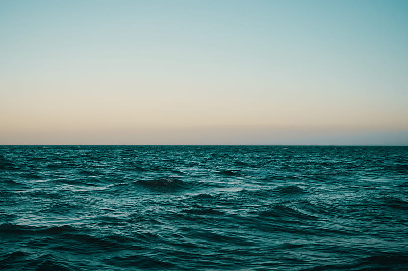 sea, horizon, waves, ripples, water, green, HD wallpaper