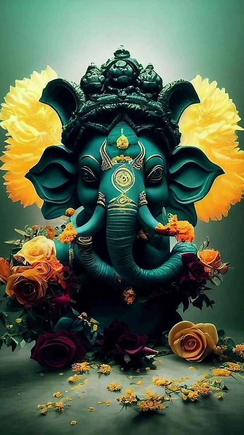 Ganesh Ji Maharaj Ka, flora background ganesh, lord, god, bhakti, devtional, HD phone wallpaper