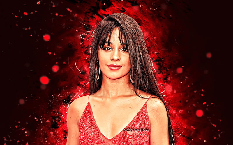 Camila Cabello red neon lights, american singer, music stars, Karla Camila Cabello Estrabao, american celebrity, superstars, creative, Camila Cabello, HD wallpaper