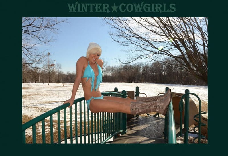 Winter Cowgirl, female, models, boots, ranch, fun, outdoors, bikini, rodeo, snow, cowgirls, famous, fashion, blondes, style, HD wallpaper