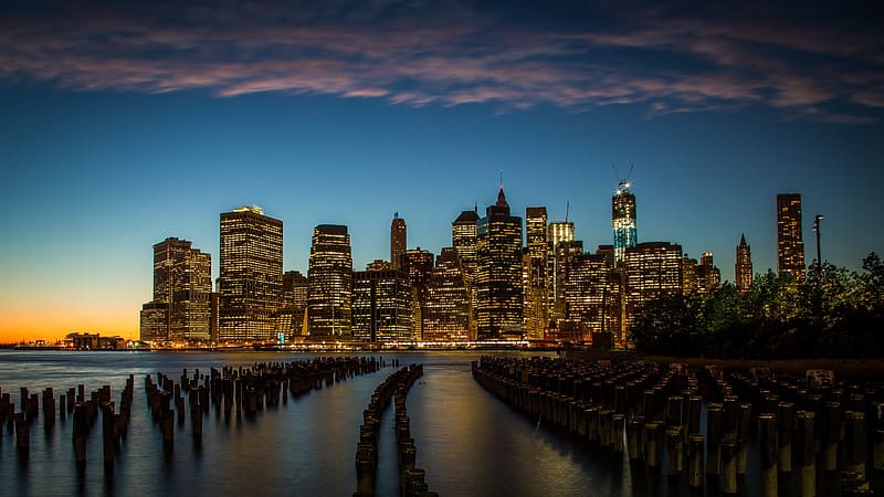 Cities, Night, Architecture, Building, Light, Cityscape, New York, Manhattan, HD wallpaper