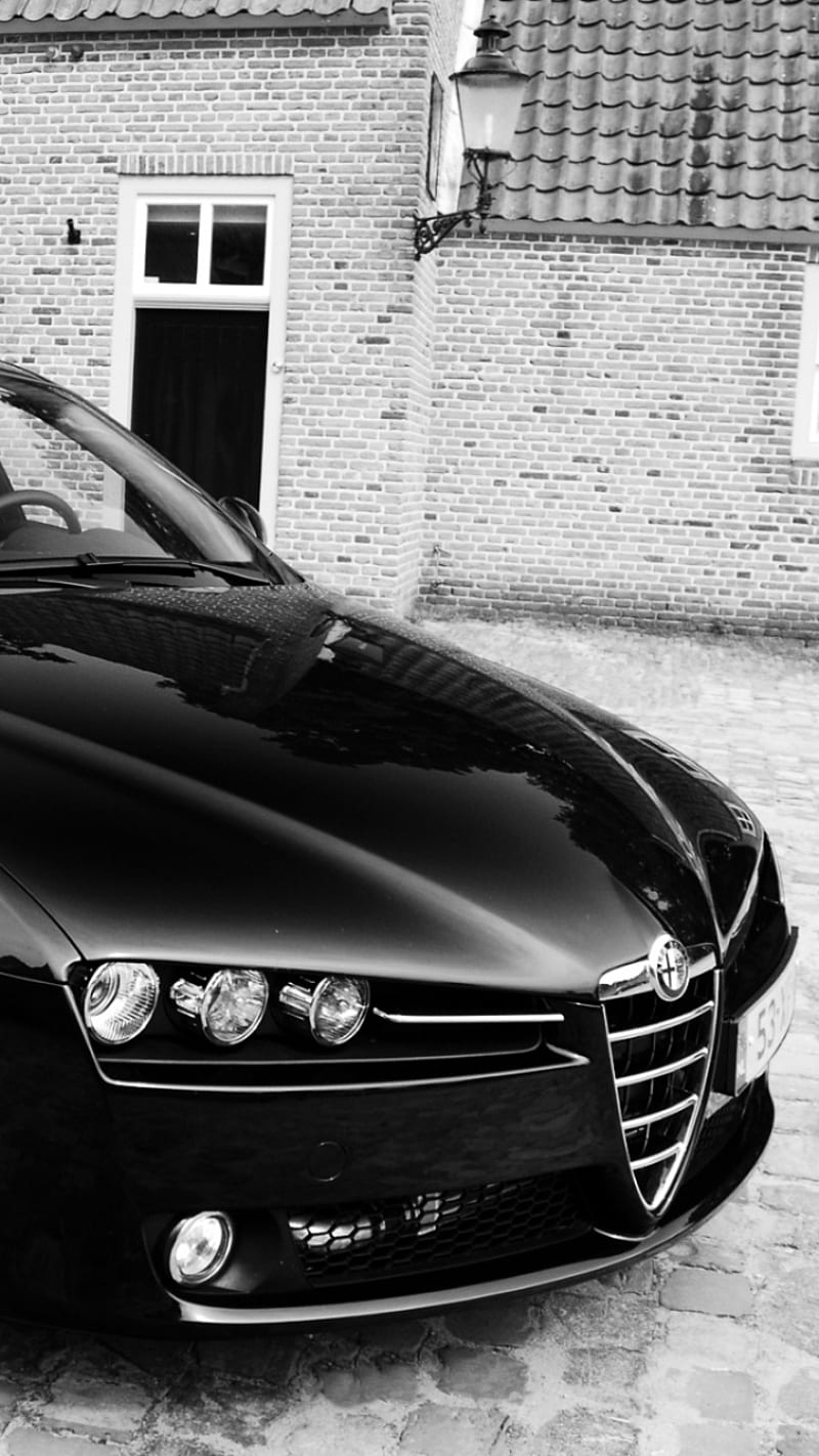 Alfa Romeo, car, black and white, HD phone wallpaper