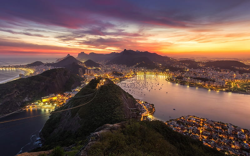 Brazil, sunset, harbor, Rio De Janeiro, HD wallpaper
