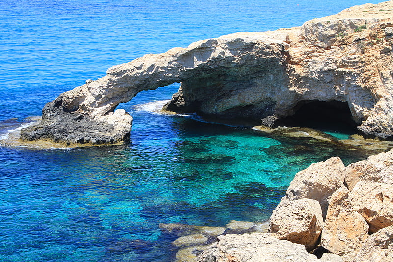 Ayia Napa, Cyprus, blue water, cyprus, ayia napa, cave, sea, HD wallpaper