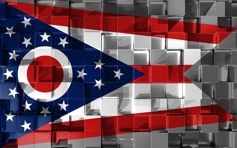 Flag of Ohio, 3d flag, US state, 3d cubes texture, Flags of American states, 3d art, Ohio, USA, 3d texture, Ohio flag, HD wallpaper