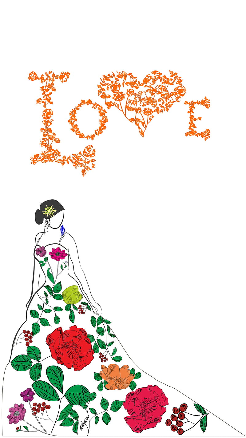 White Dress Love, evening dress, flowers, ipad, iphone, patterns, samsung, tablet, HD phone wallpaper