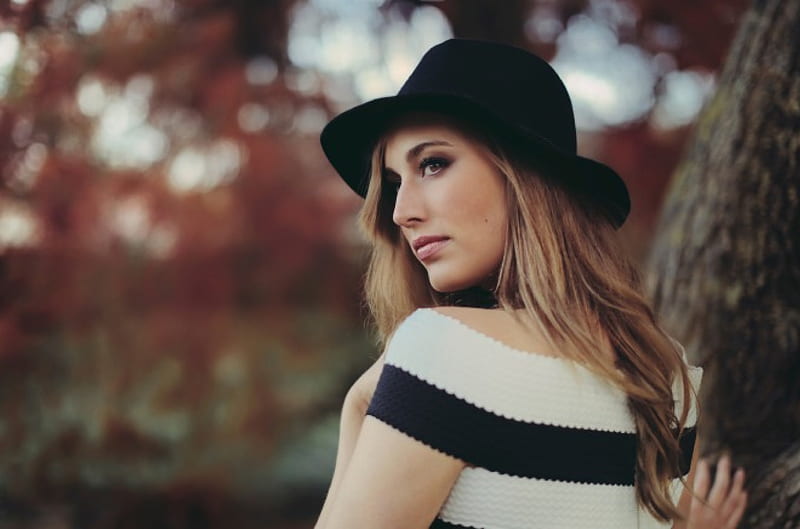 Pretty Girl, autumn, blonde, portrait, fashion, brown-eyed, hat, HD wallpaper
