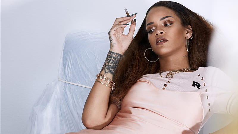 Rihanna, Portrait, American singer, girl with cigarette, make-up, HD wallpaper
