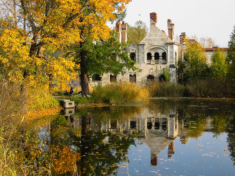 Manor House, architecture, fall, autumn, house, golden, still, palace, manor, lake, graphy, beauty, nature, reflection, castle, HD wallpaper