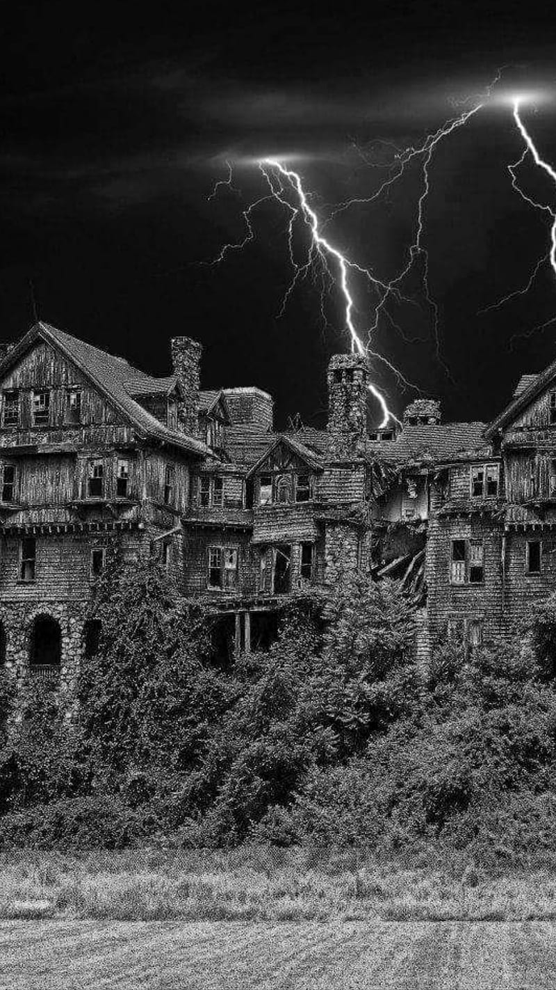 Erie Mansion, haunted, house, lighting, scary, storm, HD phone wallpaper