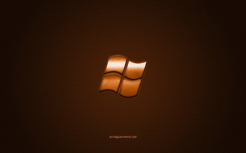 Windows logo, bronze shiny logo, Windows metal emblem, for Windows devices, bronze carbon fiber texture, Windows, brands, creative art, HD wallpaper