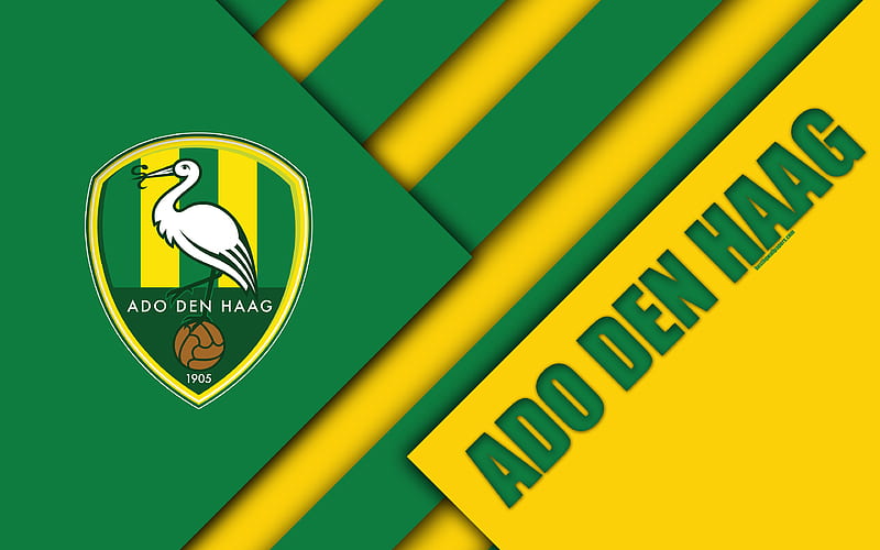 ADO Den Haag FC, emblem material design, Dutch football club, yellow green abstraction, Eredivisie, Hague, Netherlands, football, HD wallpaper