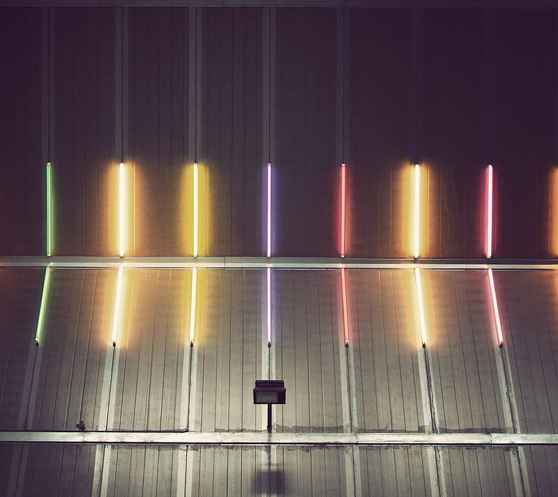 Fluorescent lights, abstract, colors, concrete, industrial, HD wallpaper